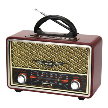 MEIER M-156BT FM AM SW 3 Band Vintage Retro Wooden Radio Rechargeable Radio With USB SD TF Mp3 Player